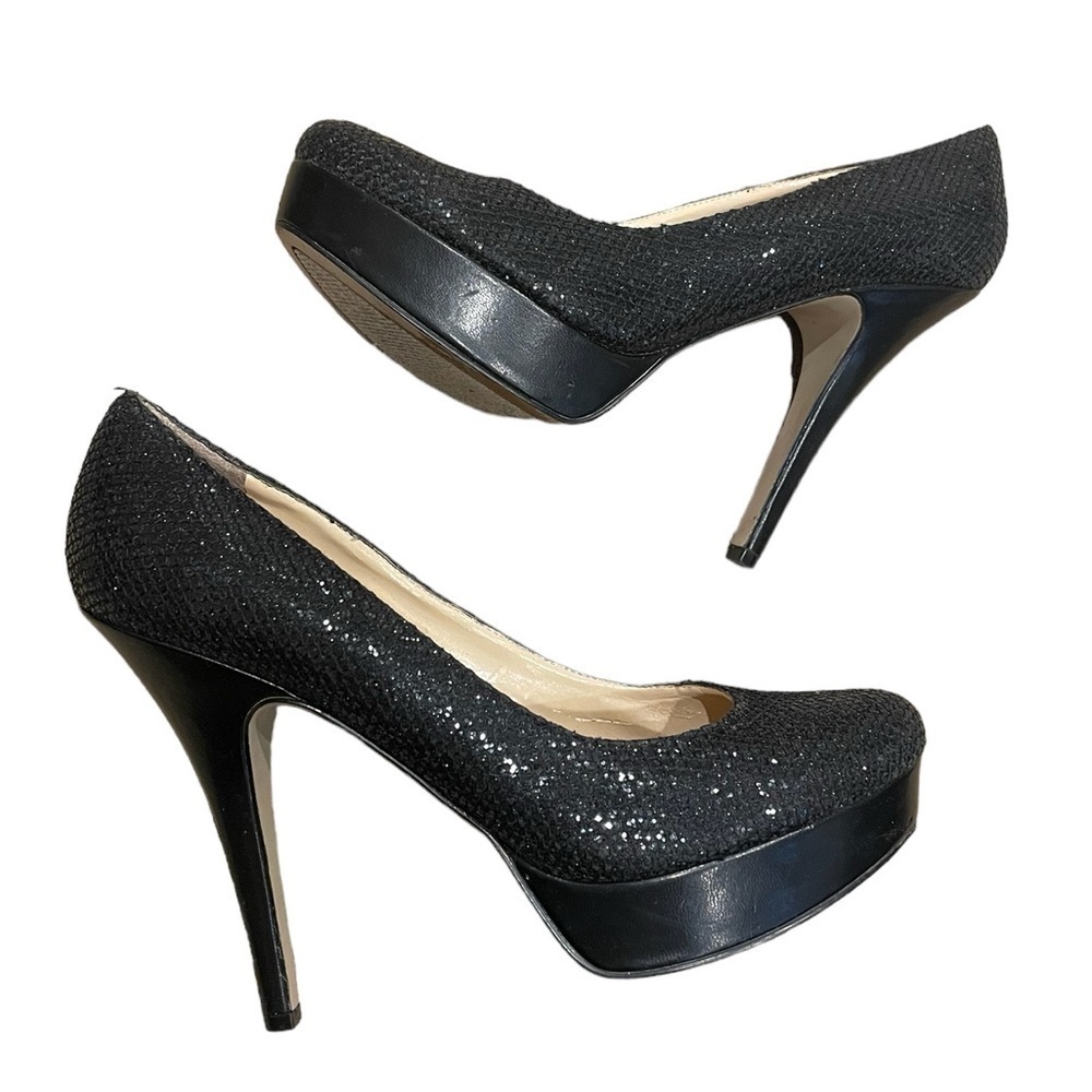 Enzo Angiolini Black Platform Glitter Heels